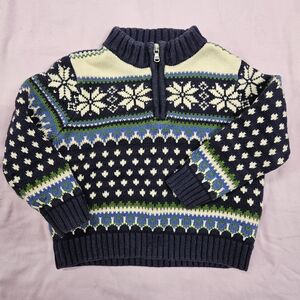 Boys Navy and Cream Patterned Sweater